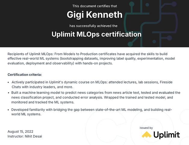 Gigi Kenneth certification