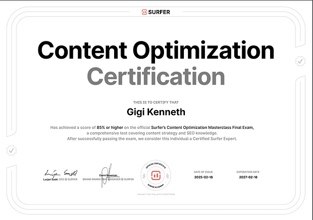 Gigi Kenneth certification