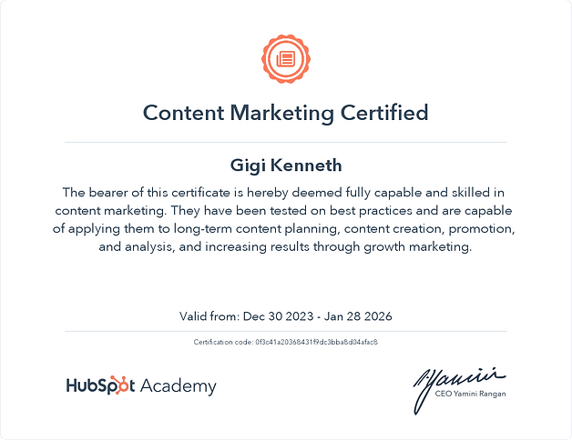 Gigi Kenneth certification