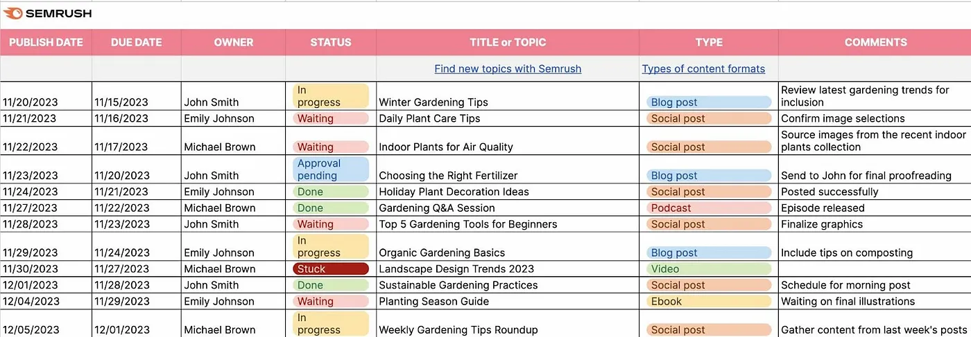 Content Calendar